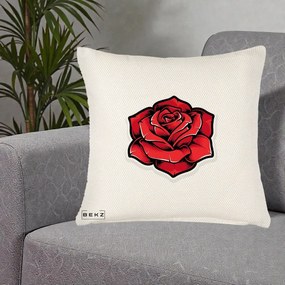 Perna Decorativa Trandafir Rosu Tattoo, 40x40 cm, Crem Reliefat, Husa Detasabila, Perna Inclusa, BEKZ®