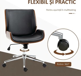 Vinsetto Scaun de birou Vintage, căptușit, din piele ecologică, lemn și oțel, 53x60x86-96 cm, negru și maro închis | Aosom Romania