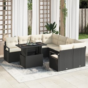 vidaXL Set de canapele de grădină 9 piese cu perne, negru, din ratan poly