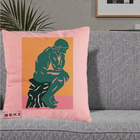 Perna Decorativa Ganditorul Sculptura Pop Art, 40x40 cm, Roz, Husa Detasabila, Perna Inclusa, BEKZ®