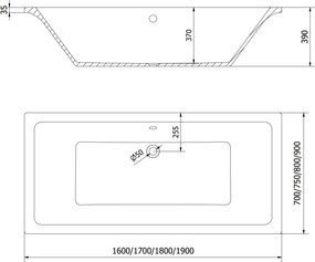 Mexen Cube cadă dreptunghiulară 180 x 80 cm, albă - 55051808000