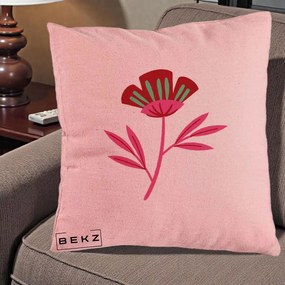 Perna Decorativa Floare Macul Roz-Rosu Grafic, 40x40 cm, Roz, Husa Detasabila, Perna Inclusa, BEKZ®