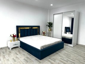 Dormitor Napoli, culoare albastru / alb, cu pat Napoli 160 x 200 cm, dressing Erika 150 cm, 2 noptiere Viena