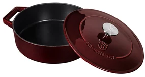 Cratita fonta emailata 2.5 L, 26 cm, cu capac, potrivita pe plita sau in cuptor, Burgundy Berlinger Haus BH 6498