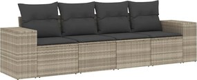 vidaXL Set canapea de grădină cu perne, 4 piese, gri deschis poliratan