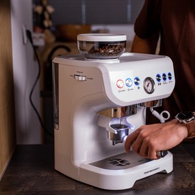 TEMPO-KONDELA BERNY, aparat de cafea cu manetă cu râşniţă, alb