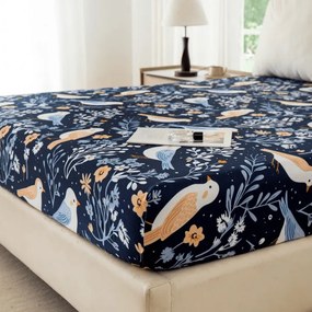 Cearsaf din microfibra DENIM BIRDS albastru 180x200 cm