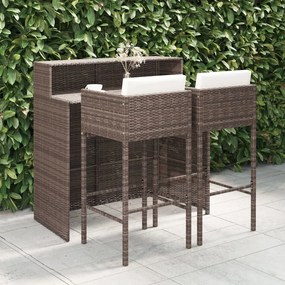 3094806 vidaXL Set mobilier bar de grădină, cu perne, 3 piese, maro, poliratan