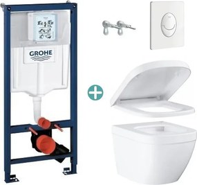Set rezervor Grohe Rapid SL cu clapeta Skate Air alba si vas wc Grohe Euro Ceramic Triple Vortex capac soft close