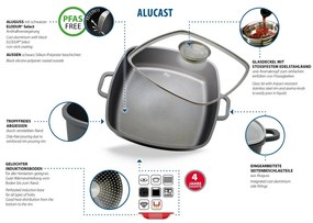 Elo 19658 Tavă de copt cu capac din sticlă șimâner cu aromă Alucast 28 x 28 cm