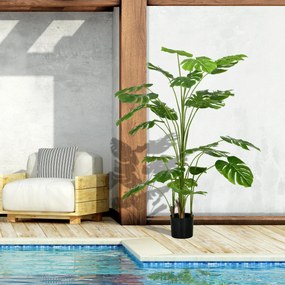 HOMCOM Monstera Deliciosa Artificiala cu Ghiveci, Planta Artificiala pentru Interior si Exterior pentru Decorarea Camerei de Zi de Acasa, 180cm