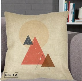 Perna Decorativa Geometric Munti si Soare, 40x40 cm, Crem, Husa Detasabila, Perna Inclusa, BEKZ®