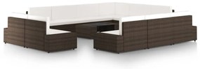 vidaXL Set mobilier de grădină cu perne, 12 piese, maro, poliratan