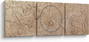 Tablou - Flori desenate (cu ceas) (90x30 cm)