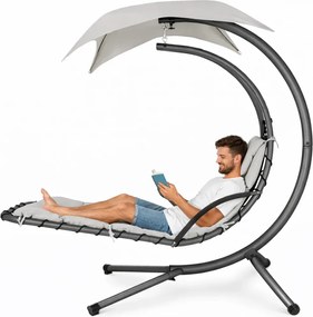 Șezlong suspendat din oțel, cu pernă încorporată, baldachin detașabil, White sand