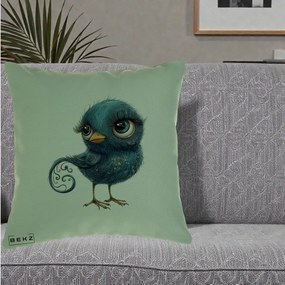 Perna Decorativa Pasare Teal cu Motive Aurii si Coada Spiralata, 40x40 cm, Verde, Husa Detasabila, Perna Inclusa, BEKZ®