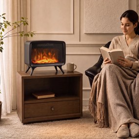 HOMCOM Șemineu electric de masă 800W/1600W cu bază detașabilă, efect de flacără LED, până la 25 m², negru | Aosom Romania