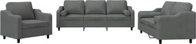 vidaXL Set de canapele cu perne, 3 piese, gri închis, textil