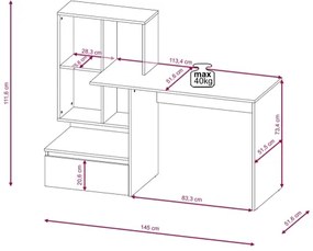 Birou MARLO cu poliță, stejar artisan/alb