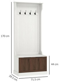 HOMCOM Cuier de Intrare 3 în 1 cu 4 Cârlige, Etajeră pentru Pantofi și Bancă Depozitare, 71,5x39,5x170 cm, Maro | Aosom Romania