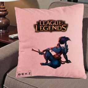 Perna Personalizata League of Legends Yasuo, 40x40 cm, Roz, Husa Detasabila, Perna Inclusa, BEKZ®