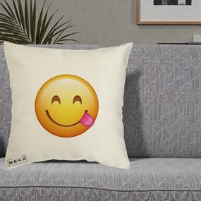 Perna Decorativa Emoji Limba Scoasa, 40x40 cm, Ecru, Husa Detasabila, Perna Inclusa, BEKZ®