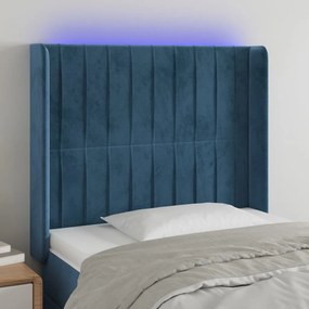3124332 vidaXL Tăblie de pat cu LED, albastru închis, 103x16x118/128cm catifea