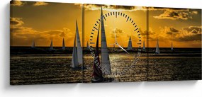 Tablou cu iaht în apus de soare (cu ceas) (90x30 cm)