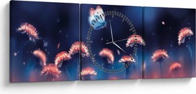 Tablou cu păpădii cu fluture albastru (cu ceas) (90x30 cm)