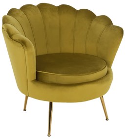 Fotoliu în stil Art-deco, catifea Velvet muştar/crom auriu, NOBLIN
