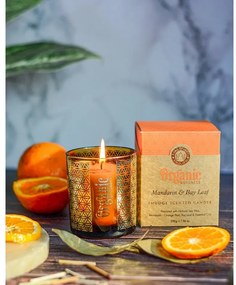 Lumânare aromată organică Mandarin &amp; Bay Leaf200 g în sticlă cu folie aurie