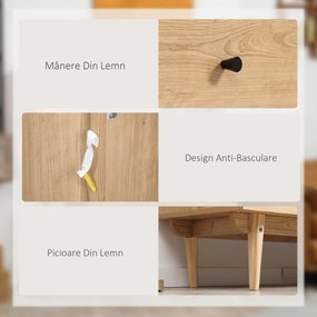 HOMCOM Comodă 6 sertare mobilier de depozitare picioare din lemn masiv 120 x 40 x 80 cm culoare lemn | Aosom Romania