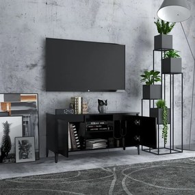 Comodă tv cu picioare metalice, negru, 103,5x35x50 cm