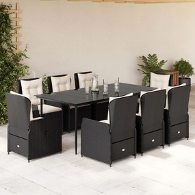 vidaXL Set mobilier de grădină cu perne, 9 piese, negru, poliratan