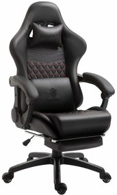 RESIGILAT- DOWINX Scaun gaming, ergonomic, suport lombar cu masaj, spătar înalt, reglabil, tetieră, suport pentru picioare, rezistent 150 kg, piele PU, Negru