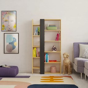 Bibliotecă neagră/în culoare naturală cu aspect de lemn de stejar 80x152 cm Axel – Marckeric