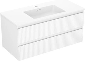 Mexen Rivel dulap de baie 100 cm cu lavoar Otis, 2 sertare, canelat, alb mat - 91A20-10047-2-BFF01-W18M01