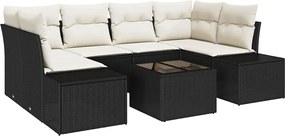 vidaXL Set de canapele pentru grădină cu pernă 7 pcs Negru poliratan