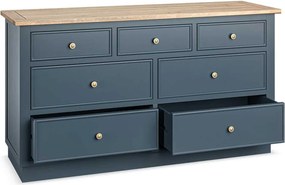 Comodă lemn masiv natur Richmond 7 sertare Albastru/, 140 × 45 × 77 cm
