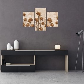 Tablou cu abstracția florilor - maro (90x60 cm)