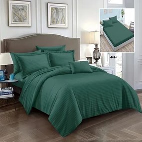 Lenjerie de pat Damasc Policoton cu 6 piese, cearceaf cu elastic 160x200cm, pentru pat dublu, verde, IMP54