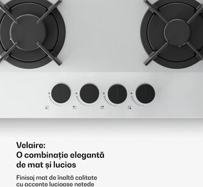 Klarstein Plită pe gaz Velaire, plită cu 4 arzătoare cu aprindere electrică, compatibilă cu gaz natural și GPL, 8000W, 60cm