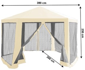 Pavilion cort pentru grădină, 3,9x2,5x3,9m, bej / negru, RINGE TIP 2 + 6 laturi