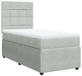 3292214 vidaXL Pat box spring cu saltea, gri deschis, 90x190 cm, catifea