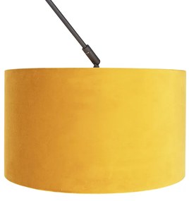 Lampă suspendată neagră cu abajur din catifea ocru cu auriu 35 cm - Blitz