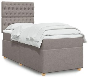 vidaXL Pat box spring cu saltea, gri taupe, 90x200 cm, textil