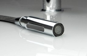 Baterie pentru chiuveta bucatarie, crom, cap mixer, 2 tipuri de jet, dus extractabil, Deante Momi Crom