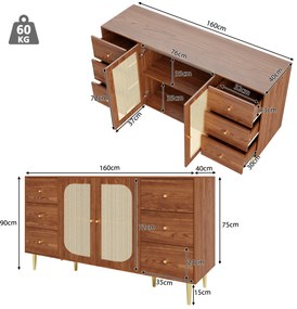 Comodă din ratan cu sertare, Maro | Aosom Romania
