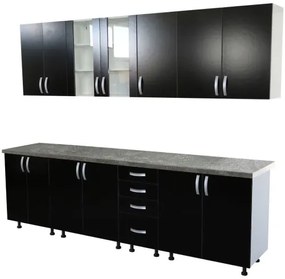 Bucatarie Zebra 260 cm din PAL Negru cu blat termoizolant gri