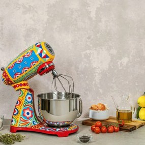 Mixer planetar SMEG Dolce & Gabbana SMF03DGEU, 800 W, 4,8 l, 10 viteze, Functie de pornire treptata, Multicolor